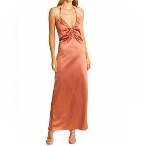 Socialite bronze ruched satin slip dress XS